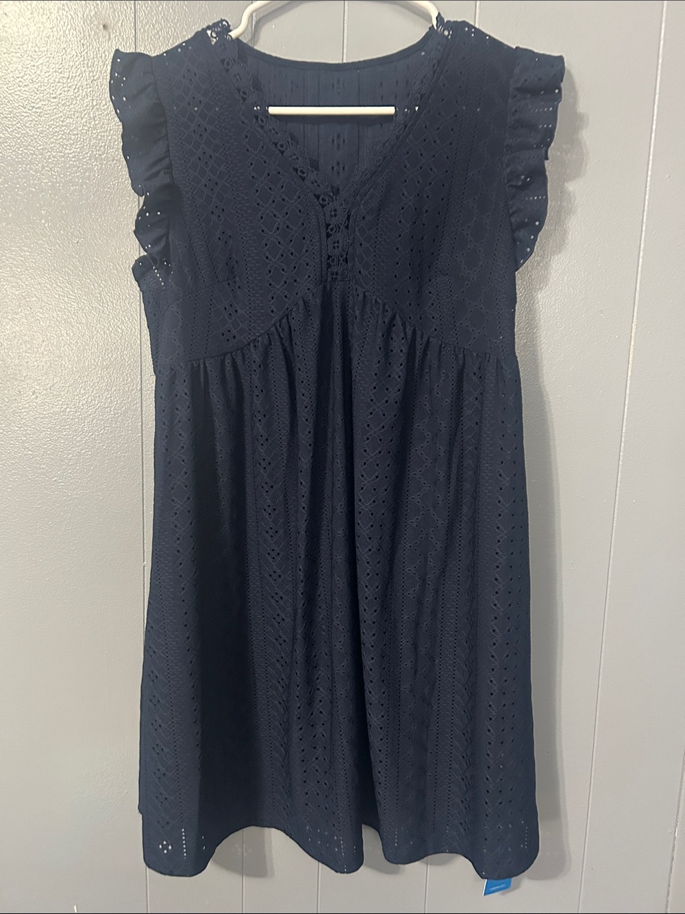 Cupshe Navy Eyelet Ruffle-Sleeve Swim Coverup